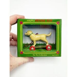 Schylling Penny Toy Tan Dog Tin‎ Pull Along Victorian Collectible Nostalgic